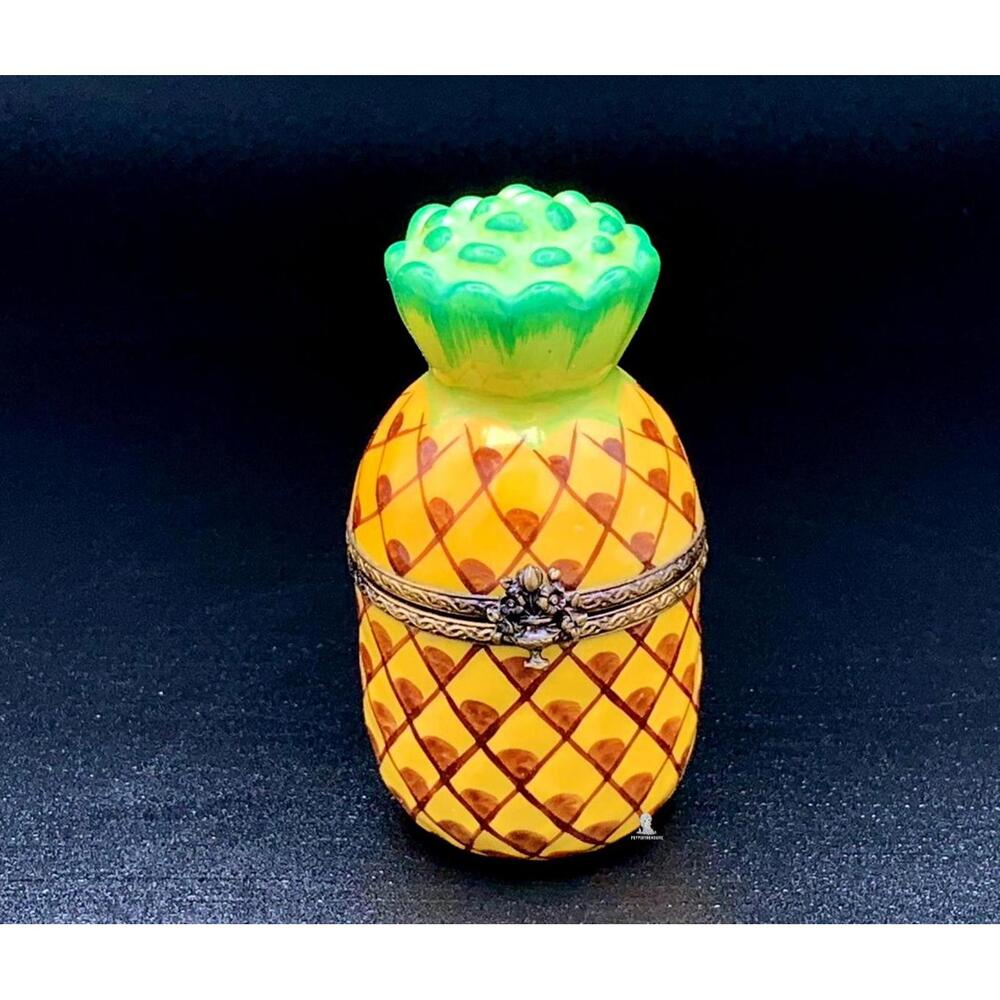 Authentic Limoges France Pineapple Trinket Box Pepsi Pop Art &French Flag Inside